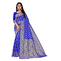 Shasmi Sarees Womens Art Silk Royal Blue Kanchipuram Saree (SAN PARI S-1 R BLUE)