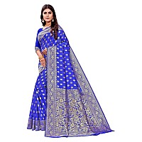 Shasmi Sarees Womens Art Silk Royal Blue Kanchipuram Saree (SAN PARI S-1 R BLUE)