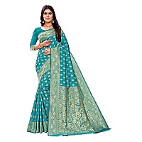 Shasmi Sarees Womens Art Silk Firozi Kanchipuram Saree (SAN PARI S-1 FIROZI)