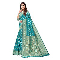 Shasmi Sarees Womens Art Silk Firozi Kanchipuram Saree (SAN PARI S-1 FIROZI)