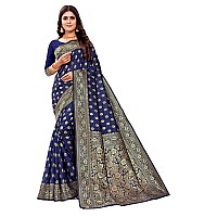 Shasmi Sarees Womens Art Silk Navy Blue Kanchipuram Saree (SAN PARI S-1 N BLUE)