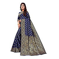 Shasmi Sarees Womens Art Silk Navy Blue Kanchipuram Saree (SAN PARI S-1 N BLUE)