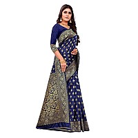 Shasmi Sarees Womens Art Silk Navy Blue Kanchipuram Saree (SAN PARI S-1 N BLUE)