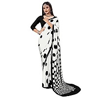 SIRIL Womens Printed Silk Crepe Saree with Unstitched Blouse3083S198Black White