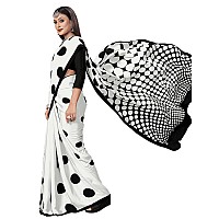 SIRIL Womens Printed Silk Crepe Saree with Unstitched Blouse3083S198Black White