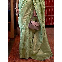 SWORNOF Womens Silk Saree with Zari Woven Saree With Blouse Piece Pista