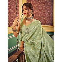 SWORNOF Womens Silk Saree with Zari Woven Saree With Blouse Piece Pista