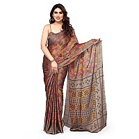 MIRCHI FASHION Womens Plain Weave Chiffon Leaf Printed Saree with Blouse Piece 38673Mustard Rust