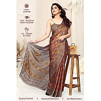 MIRCHI FASHION Womens Plain Weave Chiffon Leaf Printed Saree with Blouse Piece 38673Mustard Rust