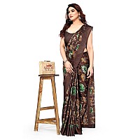 MIRCHI FASHION Womens Plain Weave Chiffon Floral Printed Saree with Blouse Piece 38693Brown Mustard