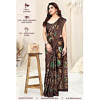 MIRCHI FASHION Womens Plain Weave Chiffon Floral Printed Saree with Blouse Piece 38693Brown Mustard