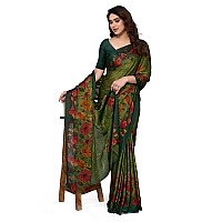 MIRCHI FASHION Womens Plain Weave Chiffon Floral Printed Saree with Blouse Piece 38705Perot Green Red