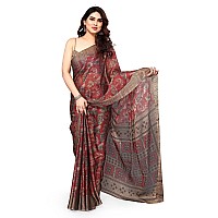 MIRCHI FASHION Womens Plain Weave Chiffon Leaf Printed Saree with Blouse Piece 38674Maroon Rust