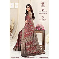 MIRCHI FASHION Womens Plain Weave Chiffon Leaf Printed Saree with Blouse Piece 38674Maroon Rust