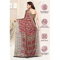 MIRCHI FASHION Womens Plain Weave Chiffon Leaf Printed Saree with Blouse Piece 38674Maroon Rust