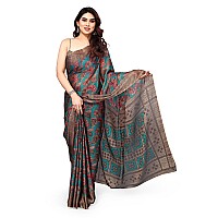 MIRCHI FASHION Womens Plain Weave Chiffon Leaf Printed Saree with Blouse Piece 38671Teal Rust