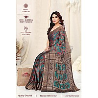 MIRCHI FASHION Womens Plain Weave Chiffon Leaf Printed Saree with Blouse Piece 38671Teal Rust