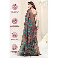 MIRCHI FASHION Womens Plain Weave Chiffon Leaf Printed Saree with Blouse Piece 38671Teal Rust