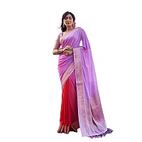 Vardha Womens Banarasi Georgette Half and Half Saree with Unstitched Blouse Piece - Gold Zari Woven Work Sarees for Wedding (ishani_654)