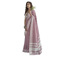 SIRIL Womens Self Woven Jacquard Border Cotton Saree with Unstitched Blouse3095S732Light Pink White