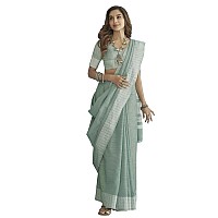 SIRIL Womens Self Woven Jacquard Border Cotton Saree with Unstitched Blouse3095S734Light Green White