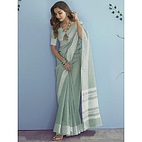 SIRIL Womens Self Woven Jacquard Border Cotton Saree with Unstitched Blouse3095S734Light Green White