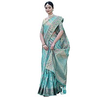 Satrani Womens Organza Banarasi Jacquard Saree with Unstitched Blouse Piece (3086S141N_Sky Blue)