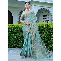 Satrani Womens Organza Banarasi Jacquard Saree with Unstitched Blouse Piece (3086S141N_Sky Blue)