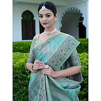 Satrani Womens Organza Banarasi Jacquard Saree with Unstitched Blouse Piece (3086S141N_Sky Blue)