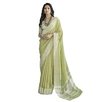 Satrani Womens Cotton Self Woven Saree with Unstitched Blouse Piece 3095S735NPista Green White