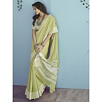 Satrani Womens Cotton Self Woven Saree with Unstitched Blouse Piece 3095S735NPista Green White