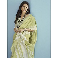 Satrani Womens Cotton Self Woven Saree with Unstitched Blouse Piece 3095S735NPista Green White