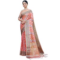 Satrani Womens Organza Banarasi Jacquard Saree with Unstitched Blouse Piece (3086S144N_Pink)