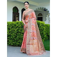 Satrani Womens Organza Banarasi Jacquard Saree with Unstitched Blouse Piece (3086S144N_Pink)