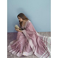 Satrani Womens Cotton Self Woven Saree with Unstitched Blouse Piece 3095S732NLight Pink White