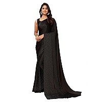 Satrani Womens Satin Silk Saree with Unstitched Blouse Piece 3111S412NBlack