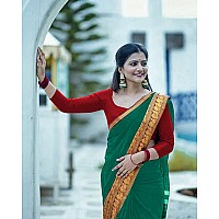 Jaanvi fashion Womens Narayan Peth Silk Saree With Gold-Toned Zari Work & Unstitched Blouse Piece (harshika-dark-green)