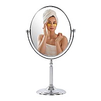 SRUNISH Makeup Mirror | Magnifying Mirror Makeup | Double Side Magnification | Tabletop Vanity Hand Mirrors Stand | 5X and 1X| (Men & Women-Silver, Oval, Framed)