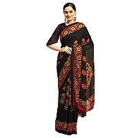 Vaamsi Womens Poly Georgette Floral Printed Traditional Saree With Blouse Piece PC1154ABlack