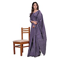 Pujia Mills Womens Beautiful Sequins Weaving With Golden And Silver Zari Banarasi Jacquard Saree Malti African Purple