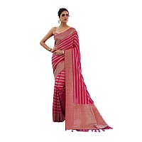 Vardha Womens Banarasi Georgette Saree with Unstitched Blouse Piece - Gold Zari Woven Work Sarees for Wedding (Vritika_671)