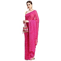 RANI SAAHIBA Womens Chiffon Lehriya Printed Saree Without Blouse SSKR3651Rani Pink