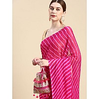 RANI SAAHIBA Womens Chiffon Lehriya Printed Saree Without Blouse SSKR3651Rani Pink