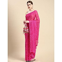 RANI SAAHIBA Womens Chiffon Lehriya Printed Saree Without Blouse SSKR3651Rani Pink