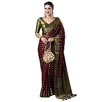 AKHILAM Womens Burgundy Woven Design Georgette Saree With Unstitched Blouse Piece 19ALEKHA1902