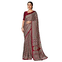 AKHILAM Womens Maroon Digital Print Crepe Saree With Unstitched Blouse Piece