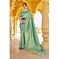 SWORNOF Womens Kanjivaram Banarasi Silk Patola Woven Design Saree With Unstitched Blouse Piece GREEN