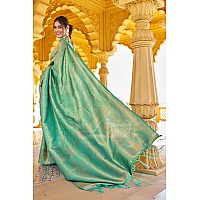 SWORNOF Womens Kanjivaram Banarasi Silk Patola Woven Design Saree With Unstitched Blouse Piece GREEN