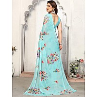 SICHI Womens Geoegette Floral Print Saree with Unstitched Blouse Piece (3112S2155N_Sky Blue)