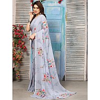 SICHI Womens Geoegette Floral Print Saree with Unstitched Blouse Piece (3112S2152N_Grey)